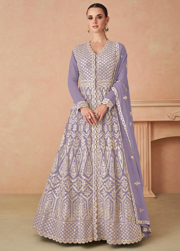 3 Pc Lavender Semi Stitched Georgette Suit Set