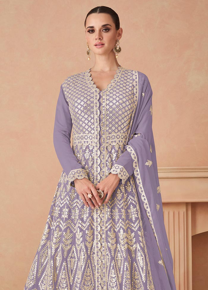 3 Pc Lavender Semi Stitched Georgette Suit Set