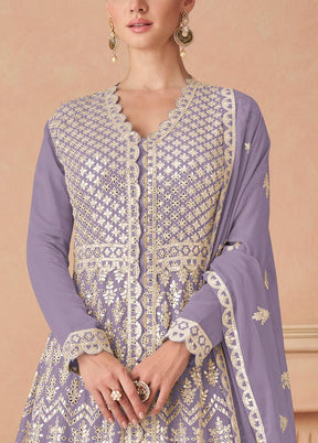 3 Pc Lavender Semi Stitched Georgette Suit Set