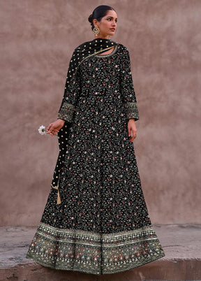 3 Pc Black Semi Stitched Georgette Suit Set