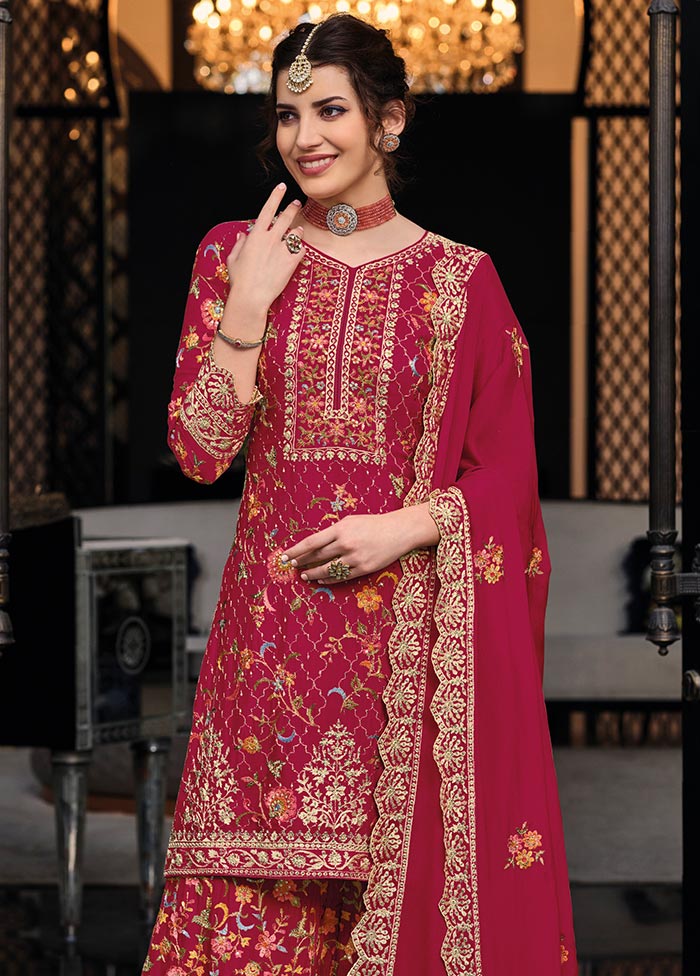 3 Pc Rani Semi Stitched Silk Suit Set