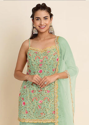 3 Pc Mint Green Semi Stitched Georgette Suit Set