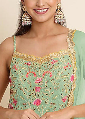 3 Pc Mint Green Semi Stitched Georgette Suit Set