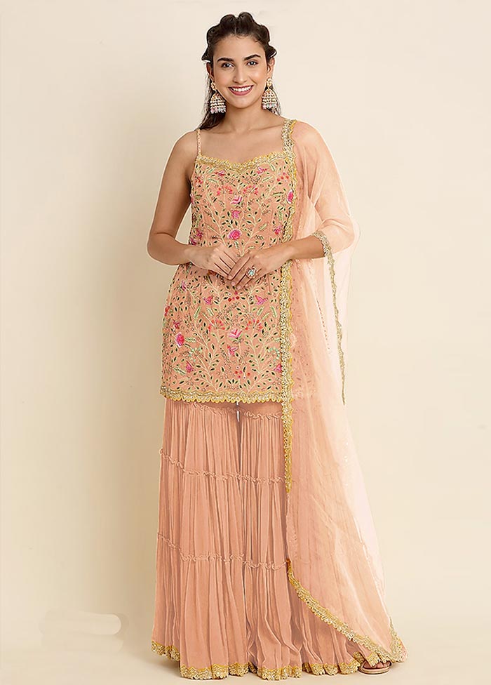 3 Pc Peach Semi Stitched Georgette Suit Set