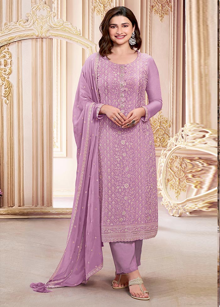 3 Pc Light Pink Semi Stitched Georgette Suit Set