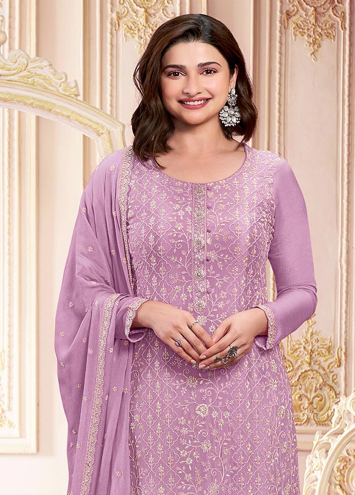 3 Pc Light Pink Semi Stitched Georgette Suit Set