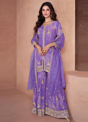 3 Pc Light Purple Semi Stitched Georgette Suit Set