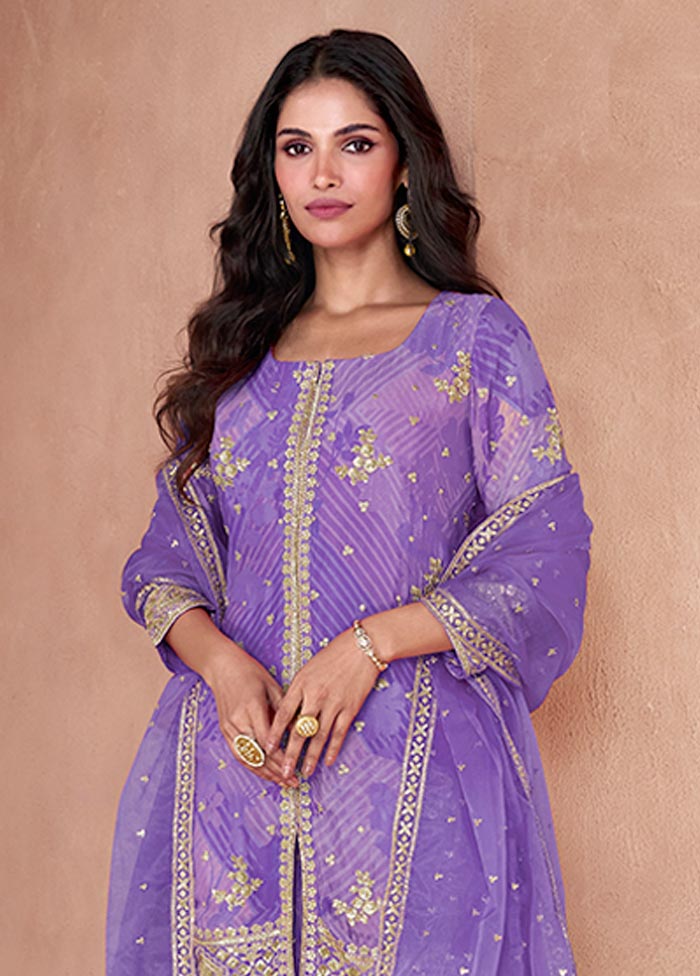 3 Pc Light Purple Semi Stitched Georgette Suit Set