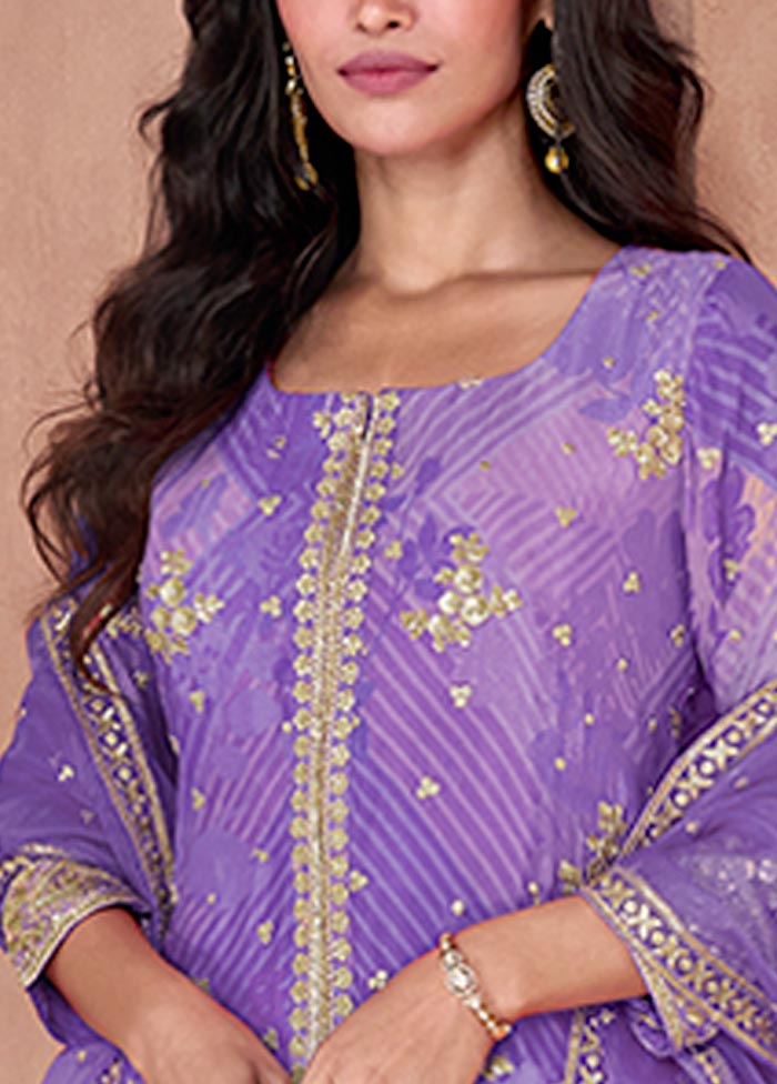 3 Pc Light Purple Semi Stitched Georgette Suit Set