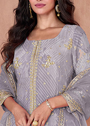 3 Pc Grey Semi Stitched Georgette Suit Set