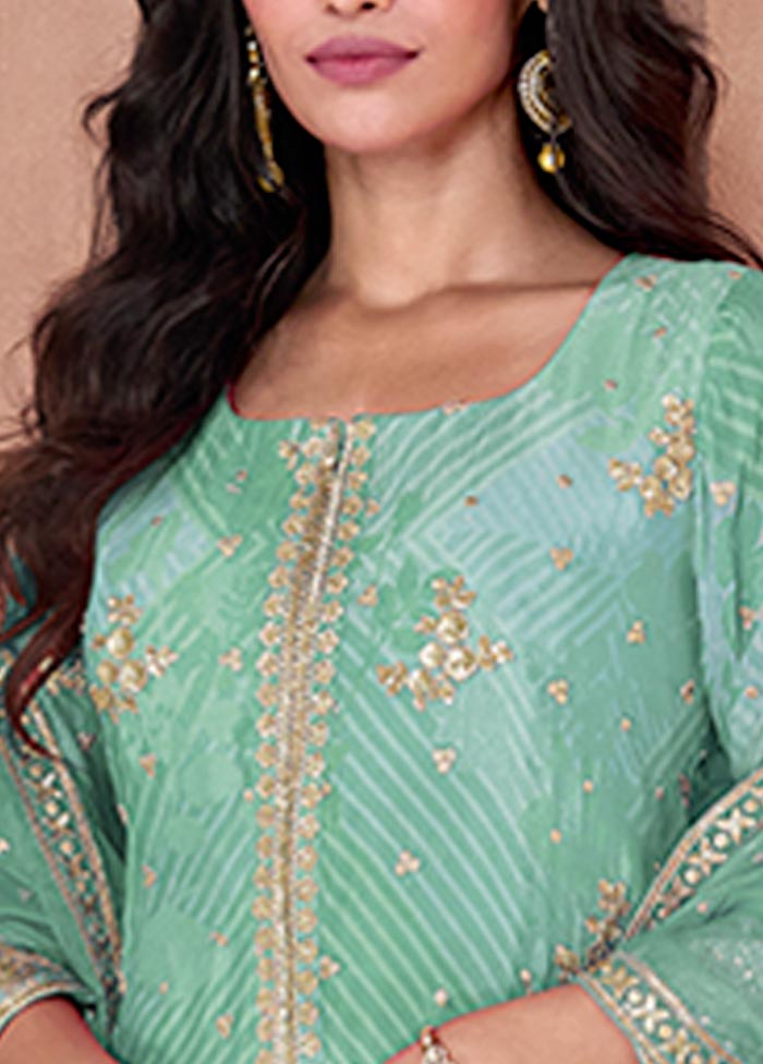 3 Pc Mint Green Semi Stitched Georgette Suit Set