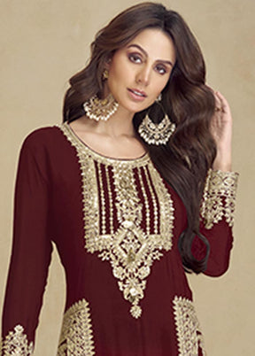 3 Pc Maroon Semi Stitched Georgette Suit Set