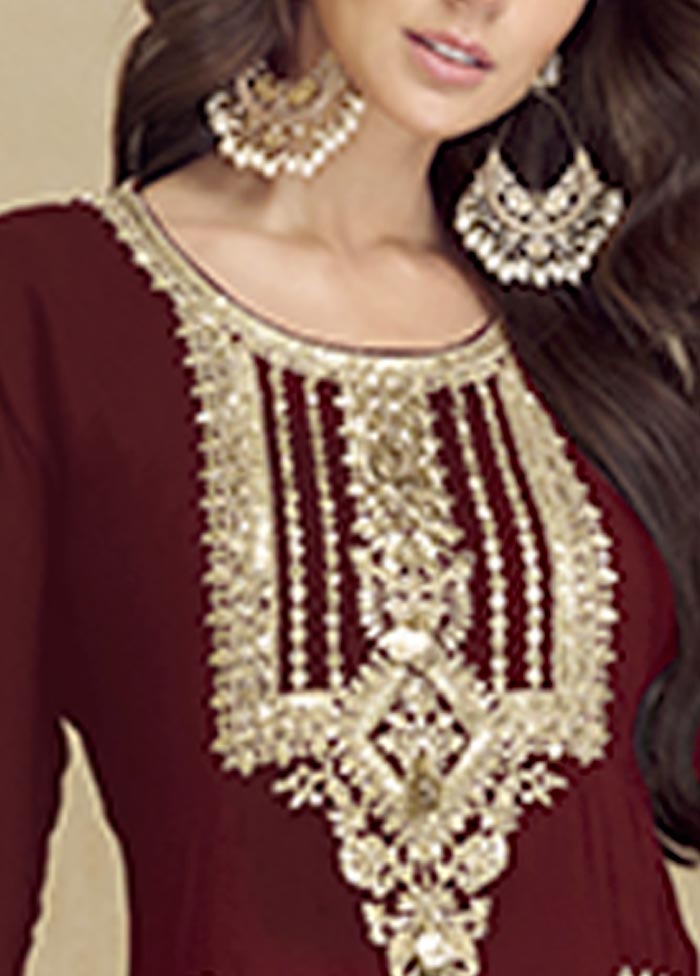 3 Pc Maroon Semi Stitched Georgette Suit Set