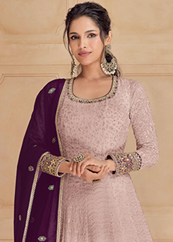 3 Pc Pink Semi Stitched Georgette Suit Set