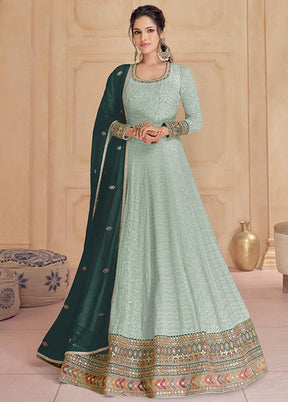 3 Pc Mint Green Semi Stitched Georgette Suit Set