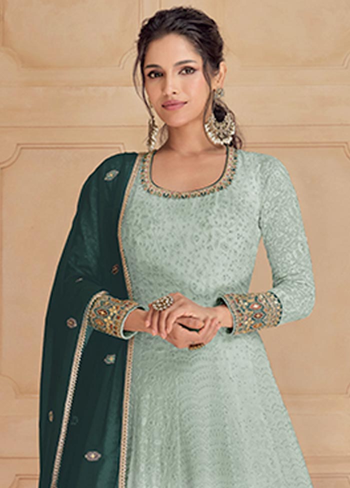 3 Pc Mint Green Semi Stitched Georgette Suit Set