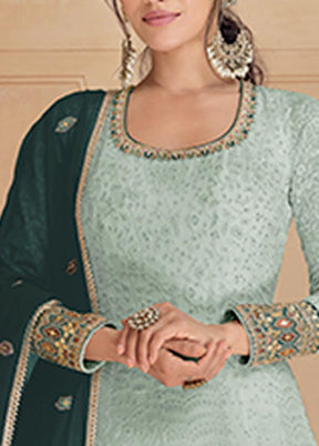 3 Pc Mint Green Semi Stitched Georgette Suit Set