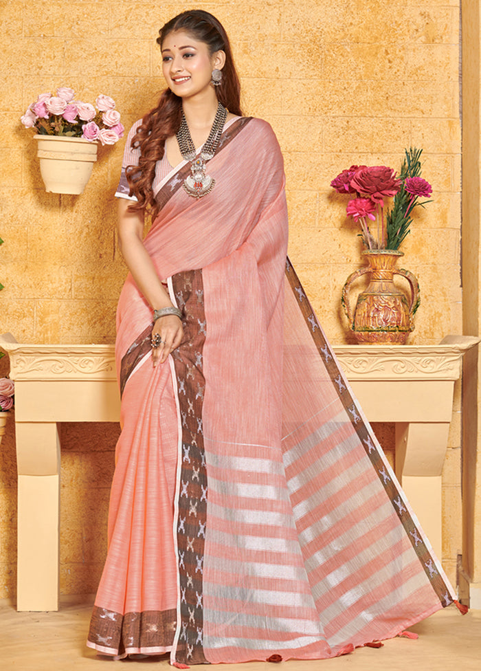 Light Pink Spun Silk Saree With Blouse Piece - Indian Silk House Agencies