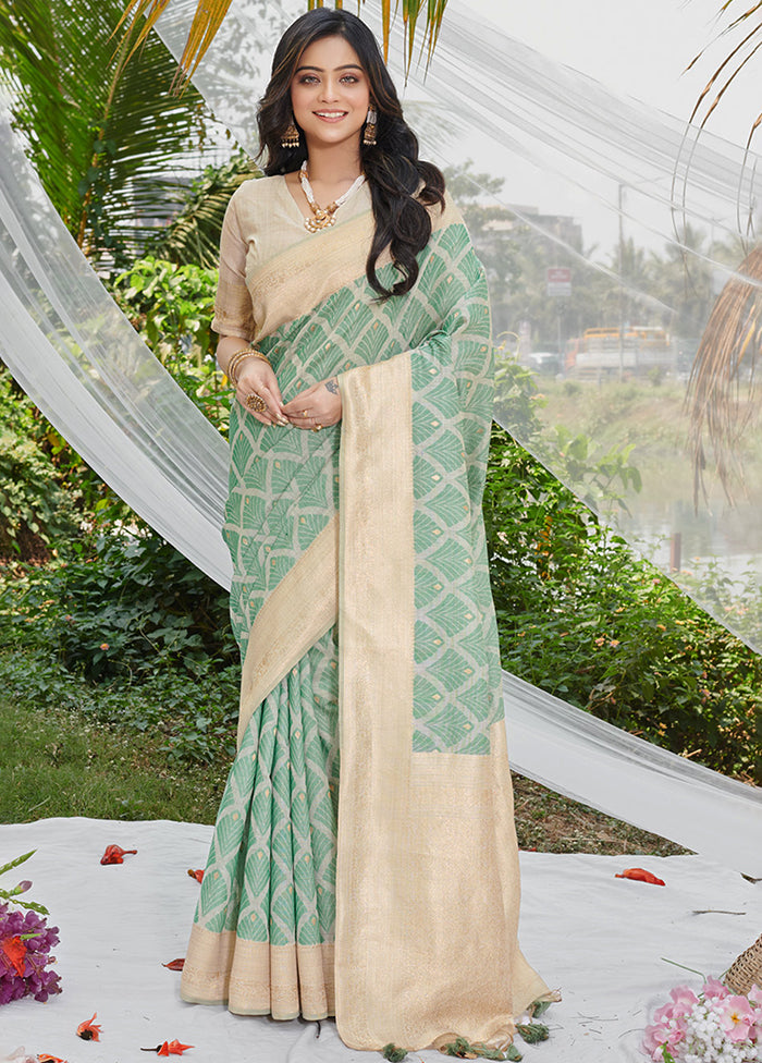 Green Cotton Saree With Blouse Piece - Indian Silk House Agencies