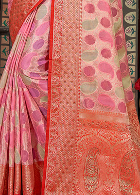 Pink Organza Saree With Blouse Piece - Indian Silk House Agencies