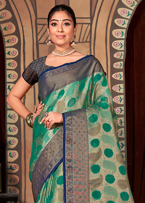 Teal Organza Saree With Blouse Piece - Indian Silk House Agencies