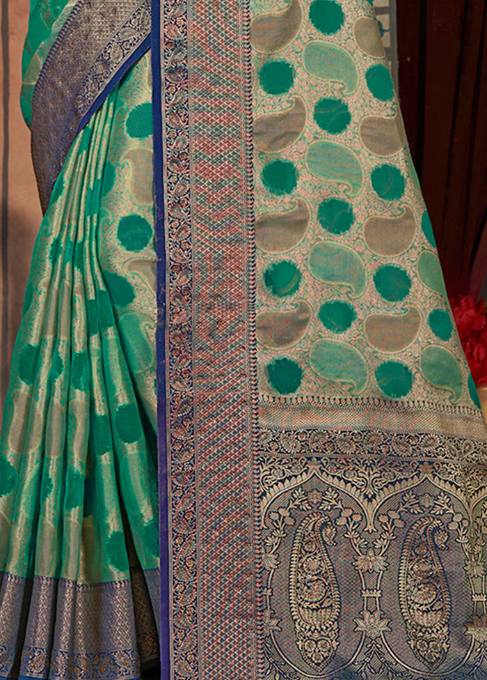 Teal Organza Saree With Blouse Piece - Indian Silk House Agencies