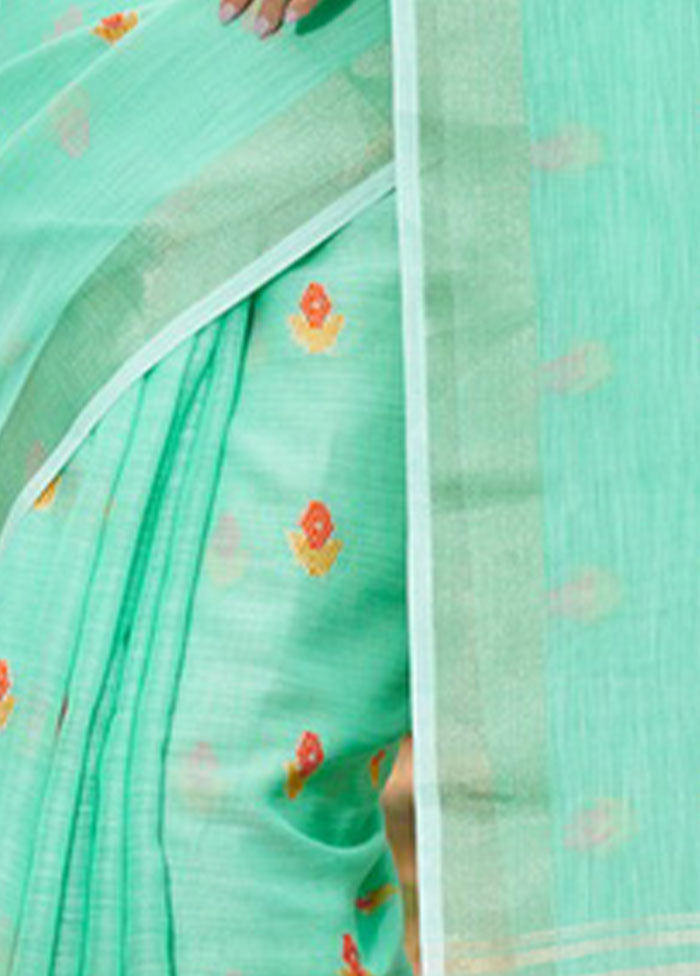 Sea Green Spun Silk Saree With Blouse Piece