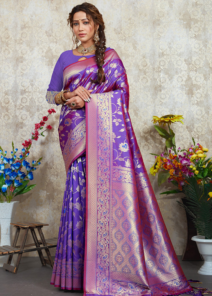 Violet Spun Silk Saree With Blouse Piece - Indian Silk House Agencies