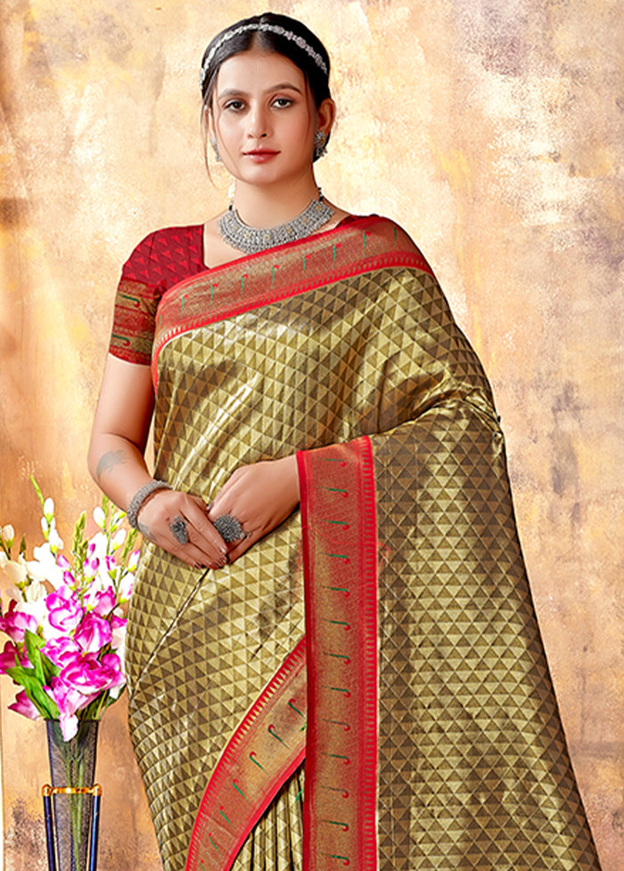 Golden Spun Silk Saree With Blouse Piece - Indian Silk House Agencies