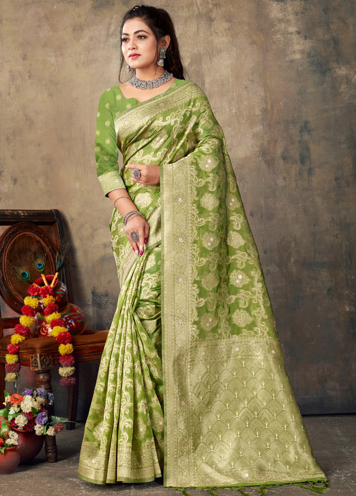 Green Organza Saree With Blouse Piece - Indian Silk House Agencies