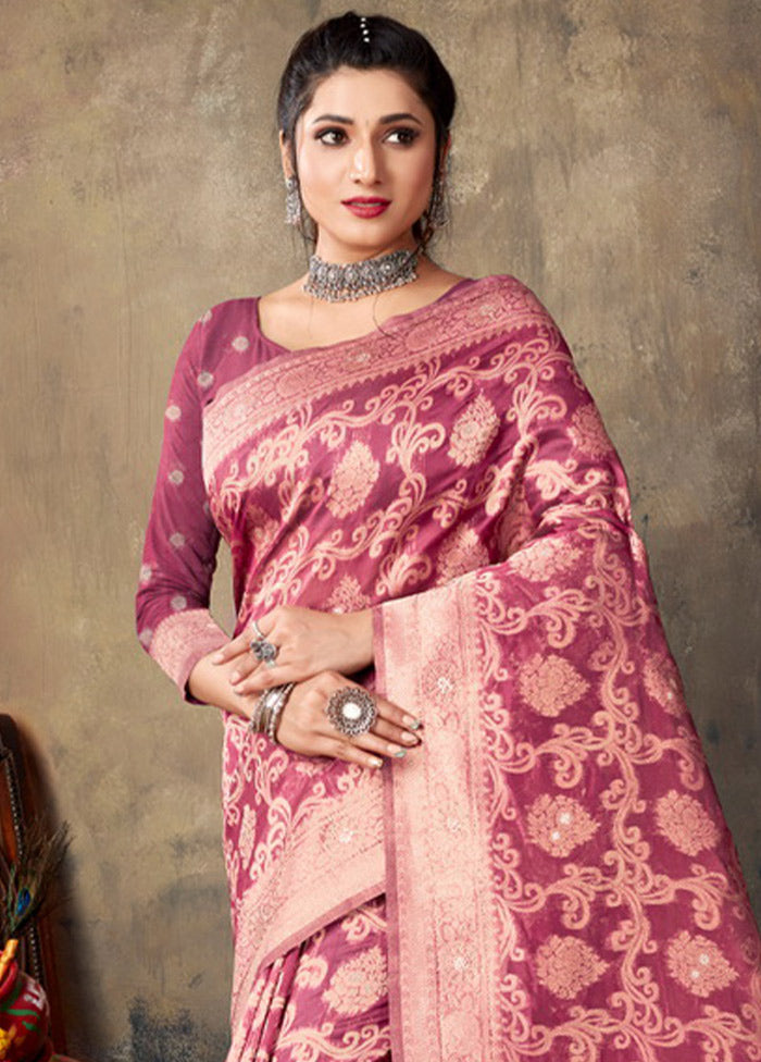 Magenta Organza Saree With Blouse Piece - Indian Silk House Agencies