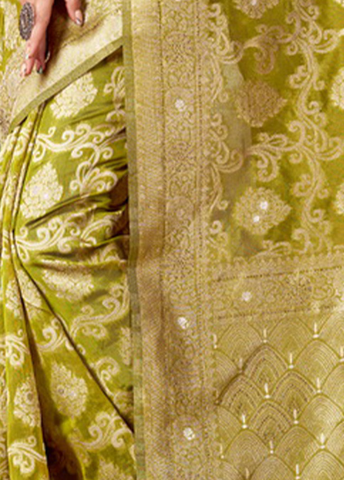 Olive Green Organza Saree With Blouse Piece - Indian Silk House Agencies