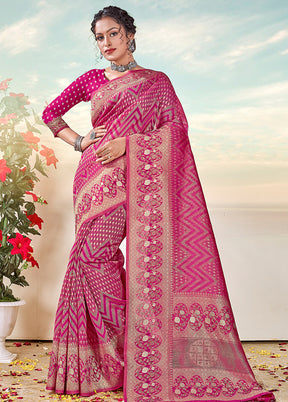 Pink Organza Saree With Blouse Piece - Indian Silk House Agencies