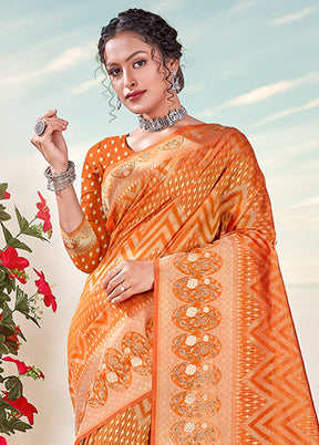 Orange Organza Saree With Blouse Piece - Indian Silk House Agencies