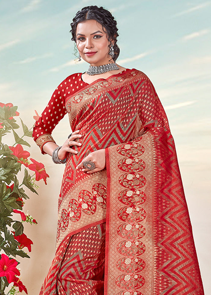 Red Organza Saree With Blouse Piece - Indian Silk House Agencies