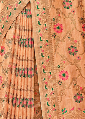 Peach Spun Silk Saree With Blouse Piece - Indian Silk House Agencies