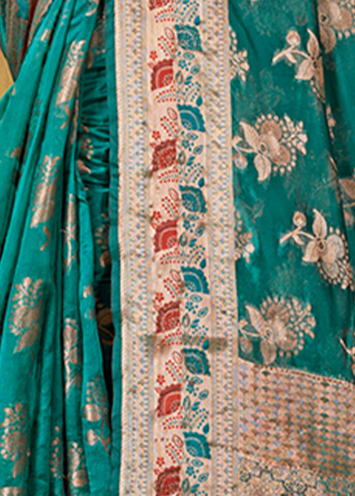 Teal Blue Organza Saree With Blouse Piece - Indian Silk House Agencies