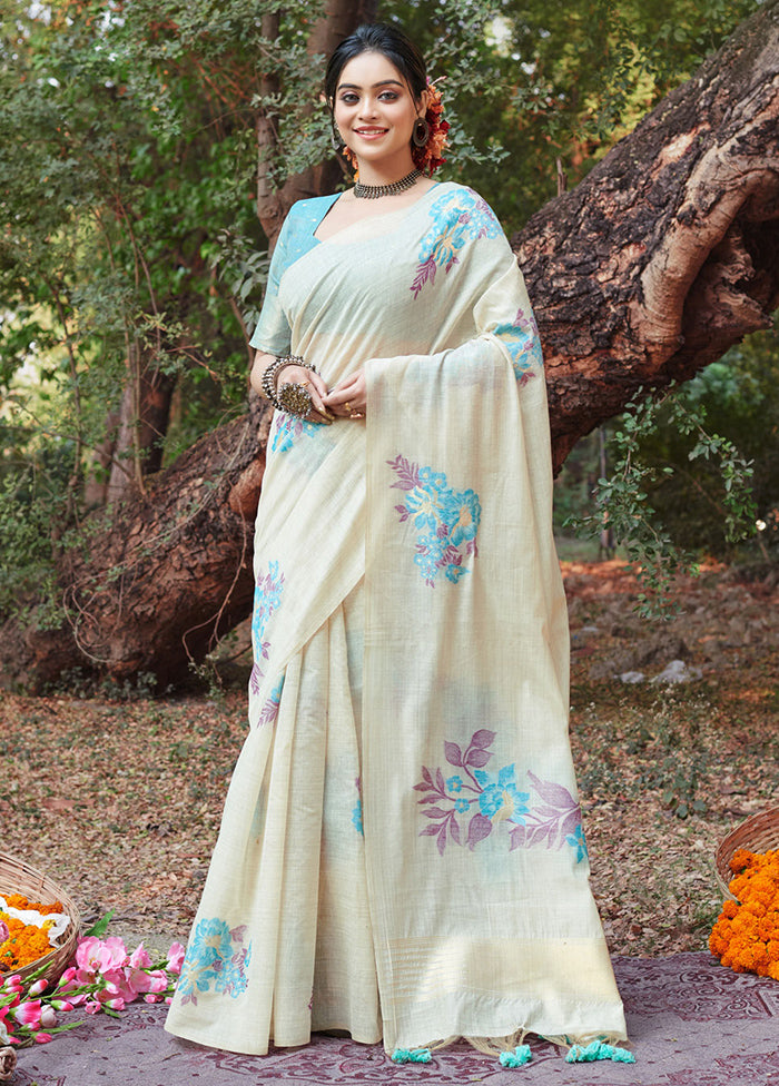 White Cotton Saree With Blouse Piece - Indian Silk House Agencies