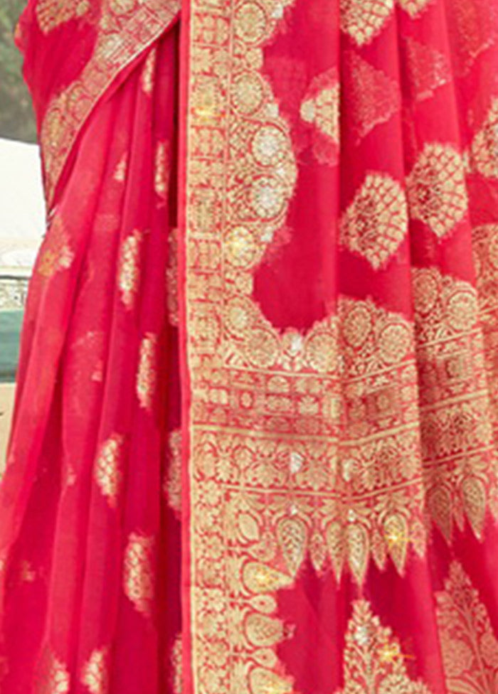 Pink Organza Saree With Blouse Piece - Indian Silk House Agencies