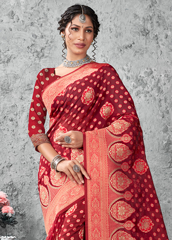 Red Organza Saree With Blouse Piece - Indian Silk House Agencies