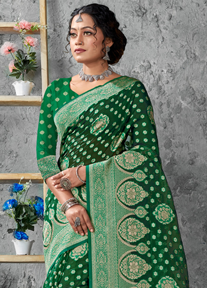 Green Organza Saree With Blouse Piece - Indian Silk House Agencies