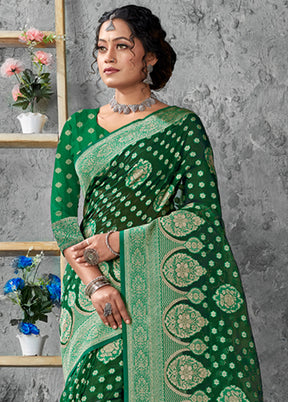 Green Organza Saree With Blouse Piece - Indian Silk House Agencies