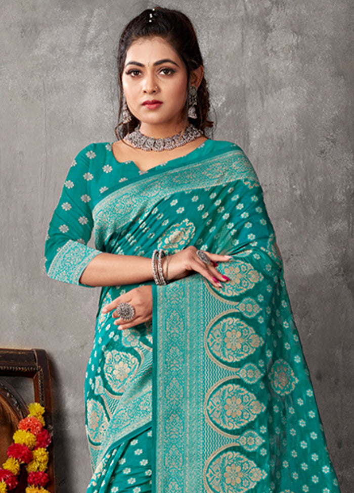 Sea Green Organza Saree With Blouse Piece - Indian Silk House Agencies