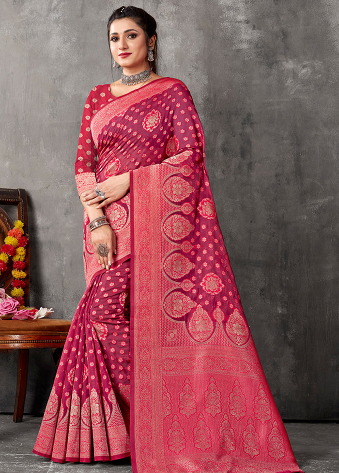 Pink Organza Saree With Blouse Piece - Indian Silk House Agencies