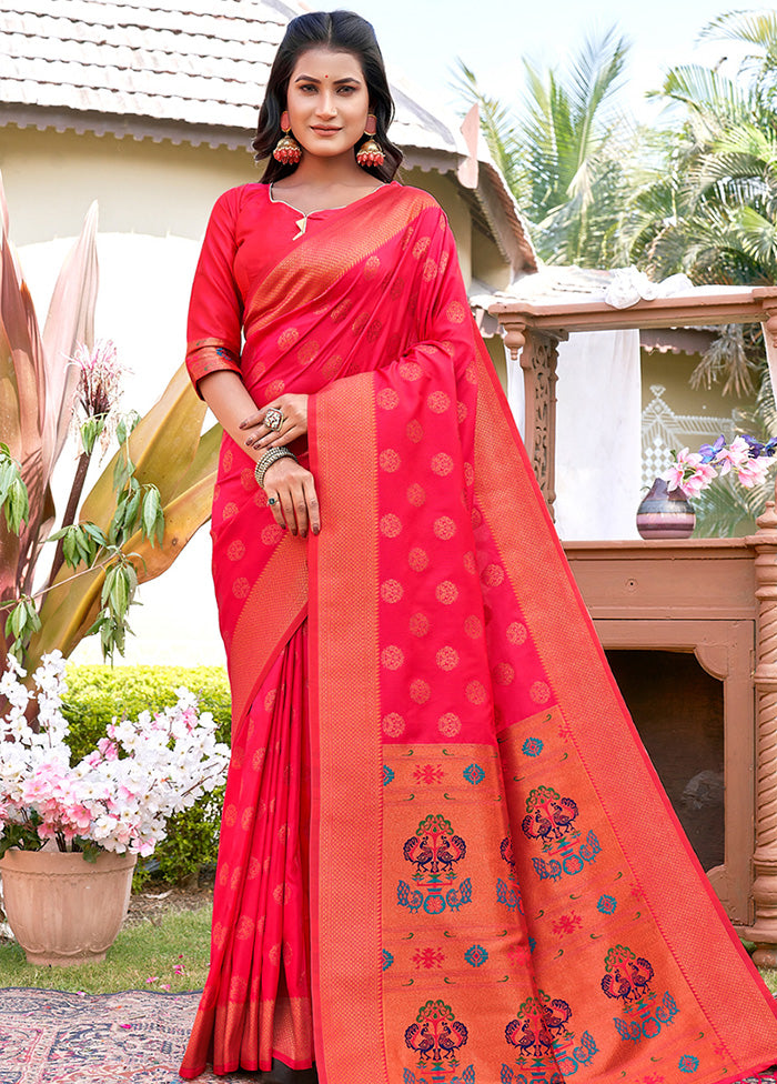 Magenta Spun Silk Saree With Blouse Piece - Indian Silk House Agencies