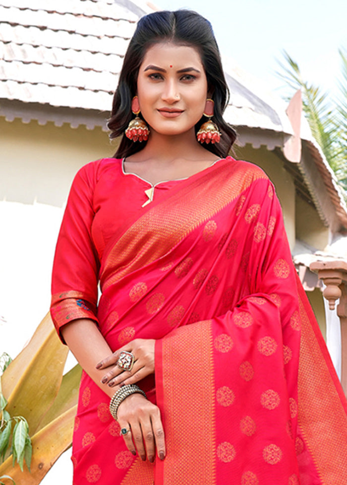 Magenta Spun Silk Saree With Blouse Piece - Indian Silk House Agencies