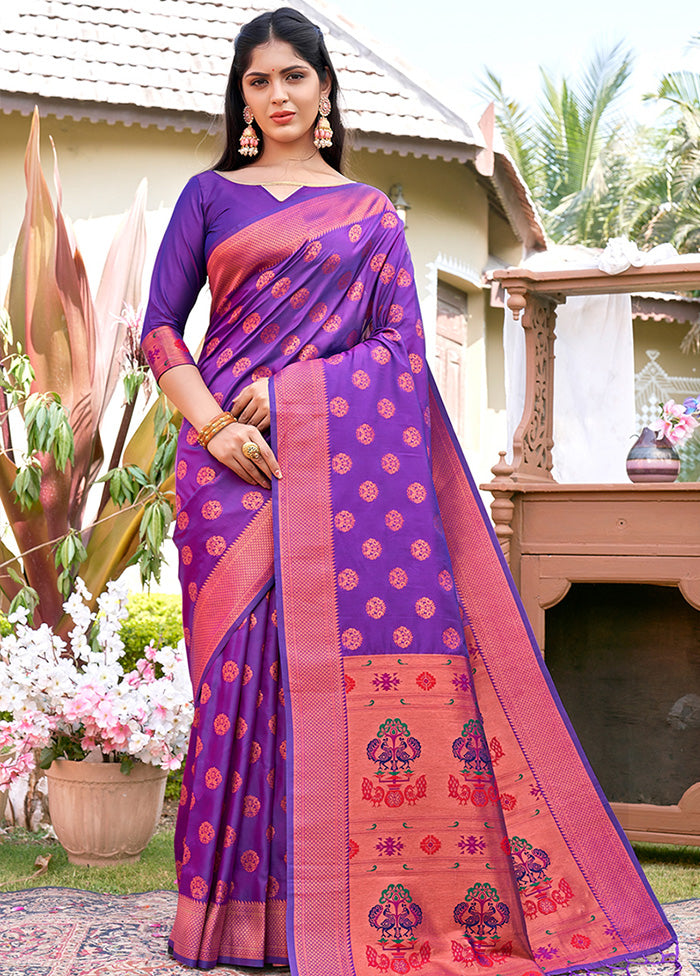Violet Spun Silk Saree With Blouse Piece - Indian Silk House Agencies