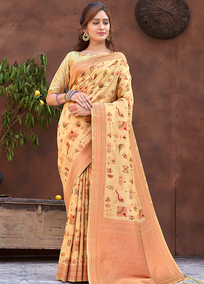 Light Yellow Spun Silk Saree With Blouse Piece - Indian Silk House Agencies