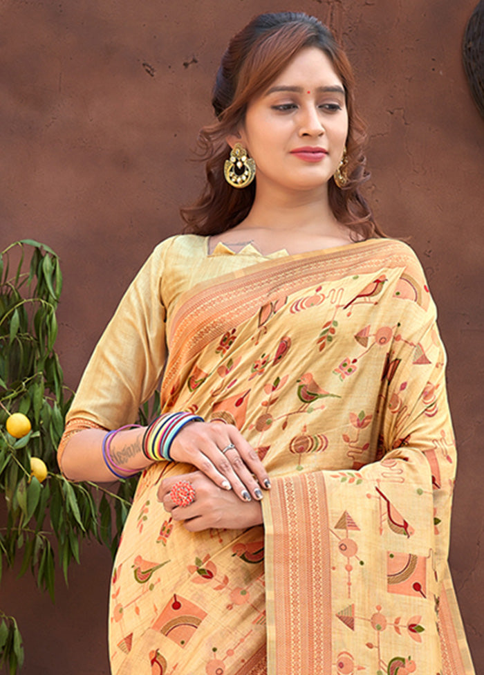 Light Yellow Spun Silk Saree With Blouse Piece - Indian Silk House Agencies