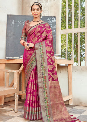 Magenta Organza Saree With Blouse Piece - Indian Silk House Agencies